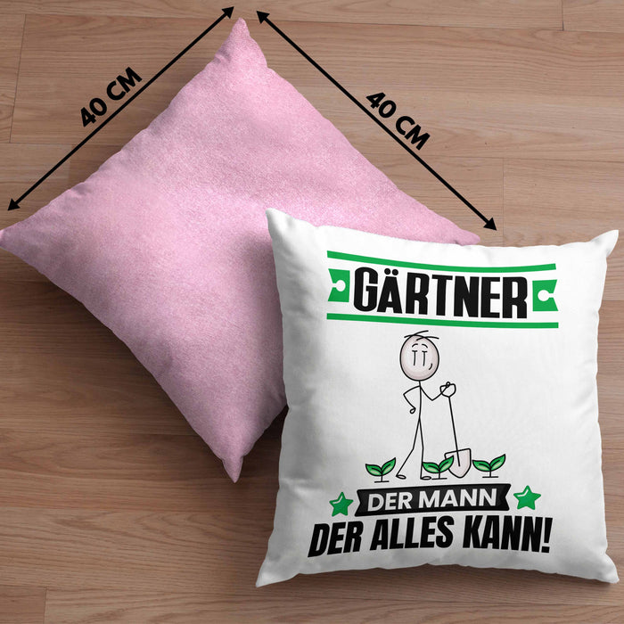 Gärtner Kissen mit Füllung 40x40 Geschenk für Gärtner Der Mann Der Alles Kann Geschenkidee zum Geburtstag (Grau) Rosa Trendation