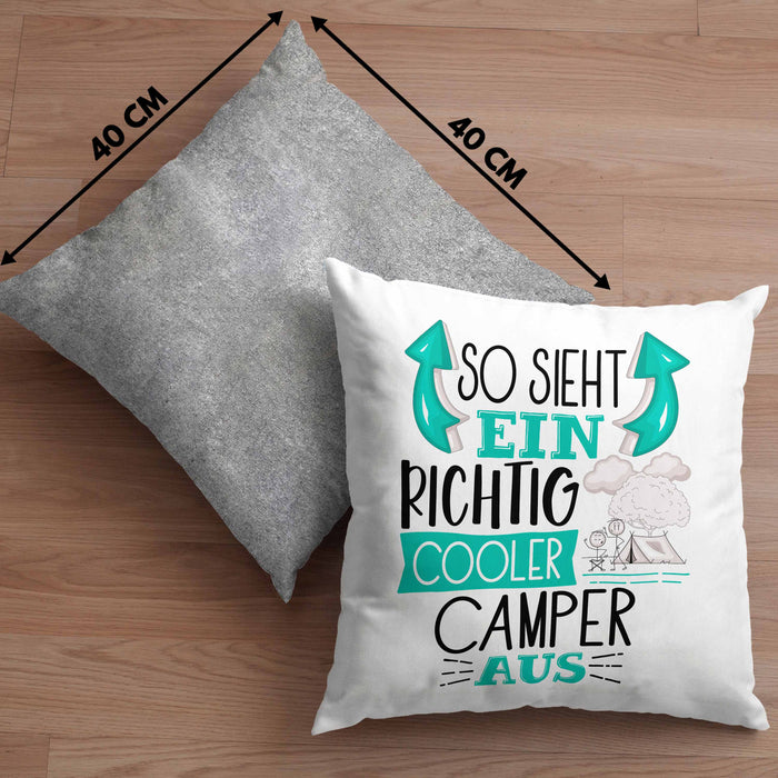 So Sieht Ein Richtig Cooler Camper Aus Geschenk Kissen mit Füllung 40x40 Lustiger Spruch Geschenkidee (Grau) Grau Trendation