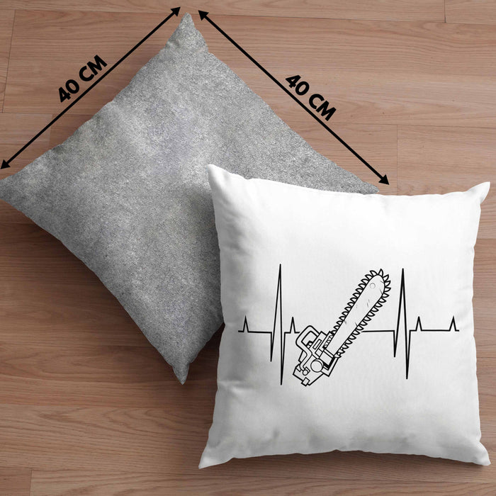 Kettensäge Herzschlag Kissen mit Füllung 40x40 Waldarbeiter Geschenk Lustige Geschenkidee Forstarbeiter (Grau) Grau Trendation