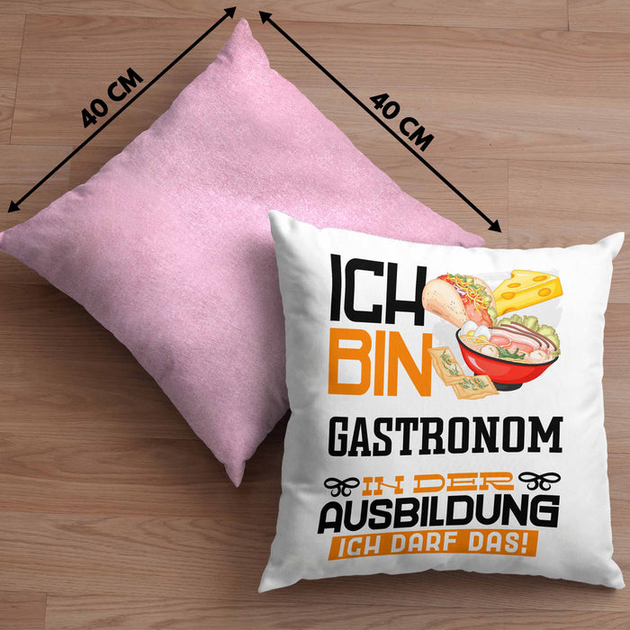 Gastronom Ausbildung Kissen mit Füllung 40x40 Geschenk Ich Bin Gastronom In Der Ausbildung Ich Darf Das Geschenkidee Spruch (Grau) Rosa Trendation