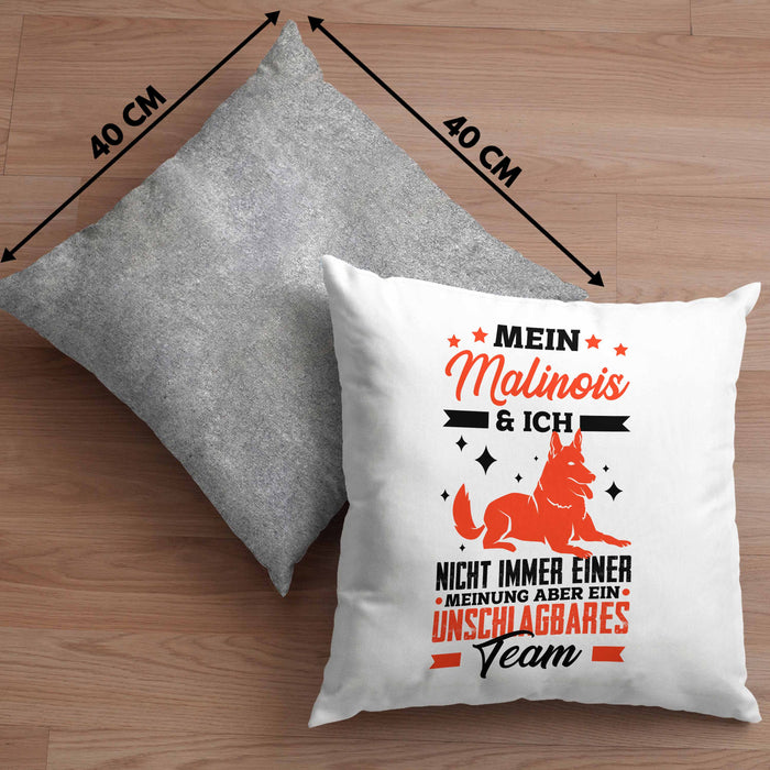 Malinois Kissen mit Füllung 40x40 Geschenk Hundebesitzer Unschlagbares Team (Grau) Grau Trendation