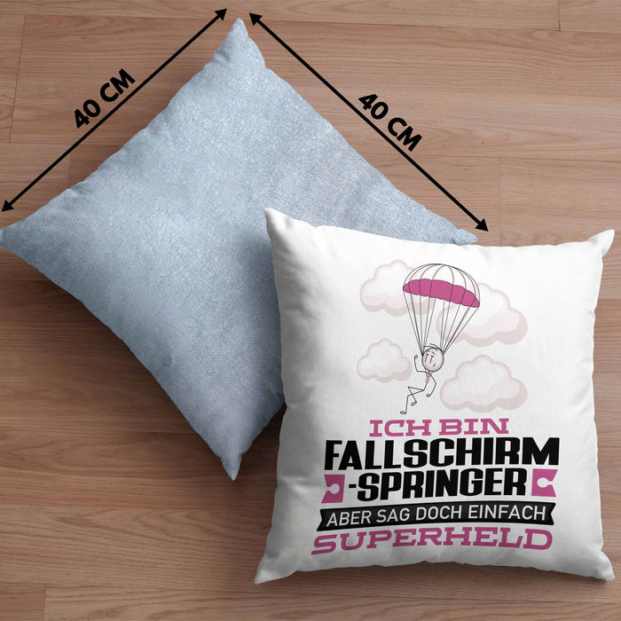 Fallschirmspringer Geschenk Kissen mit Füllung 40x40 Ich Bin Fallschirmspringer Aber Sag Doch Einfach Superheld Lustige Geschenkdiee für Fallschirmspringer (Grau) Blau Trendation