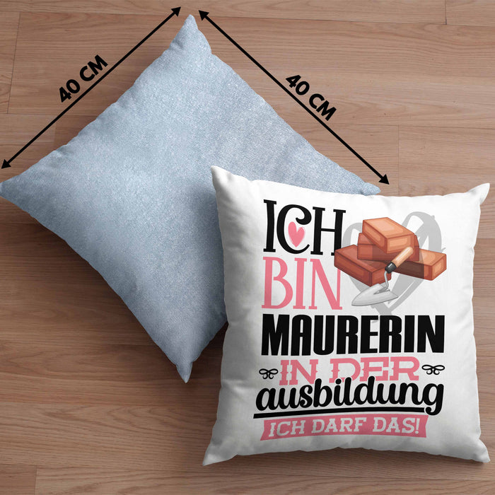 Maurerin Ausbildung Start Geschenk Kissen mit Füllung 40x40 Ich Bin Maurerin In Der Ausbildung Ich Darf Das Geschenkidee (Grau) Blau Trendation
