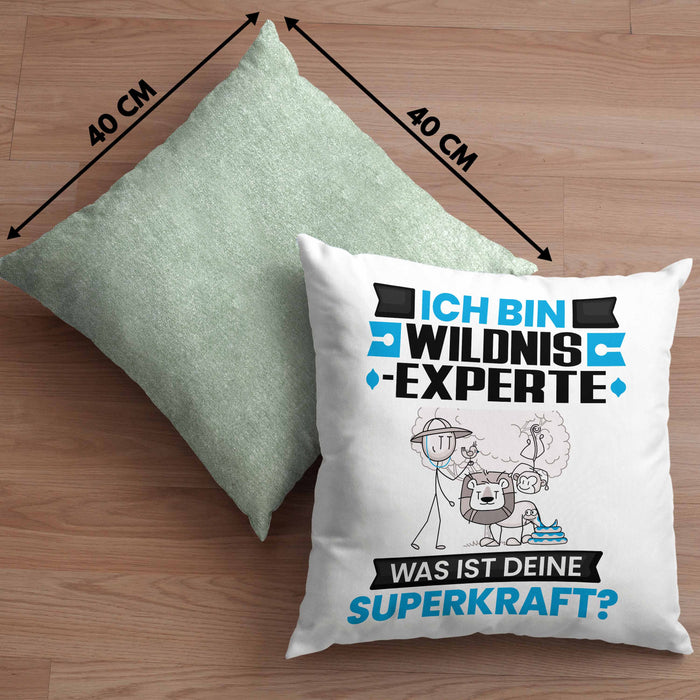 Wildnixexperte Kissen mit Füllung 40x40 Geschenk für Wildnixexperte Geburtstag Lustiger Spruch Was Ist Deine Superkraft (Grau) Grün Trendation