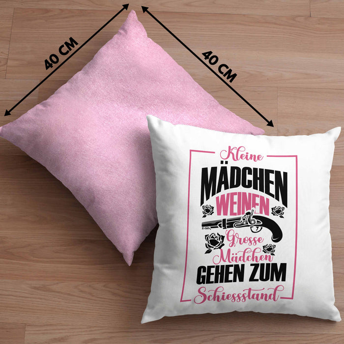 Mädchen Kissen mit Füllung 40x40 Geschenk für schießbegeisterte Mädchen Schützenfest-Fans Mädels (Grau) Rosa Trendation