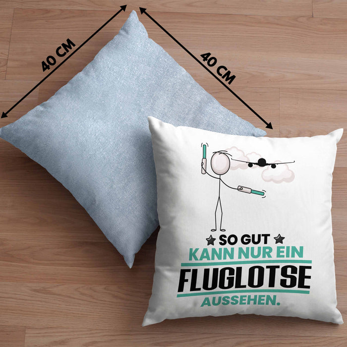 Fluglotse Geschenk Kissen mit Füllung 40x40 So Gut Kann Nur Ein Fluglotse Aussehen Geschenkidee (Grau) Blau Trendation