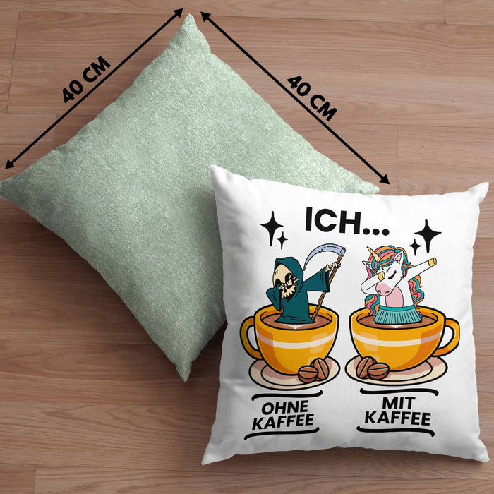 Lustige "Ich Ohne Kaffee Ich Mit Kaffee" Geschenk für KaffeeliebhaberKissen mit Füllung 40x40 (Grau) Grün Trendation