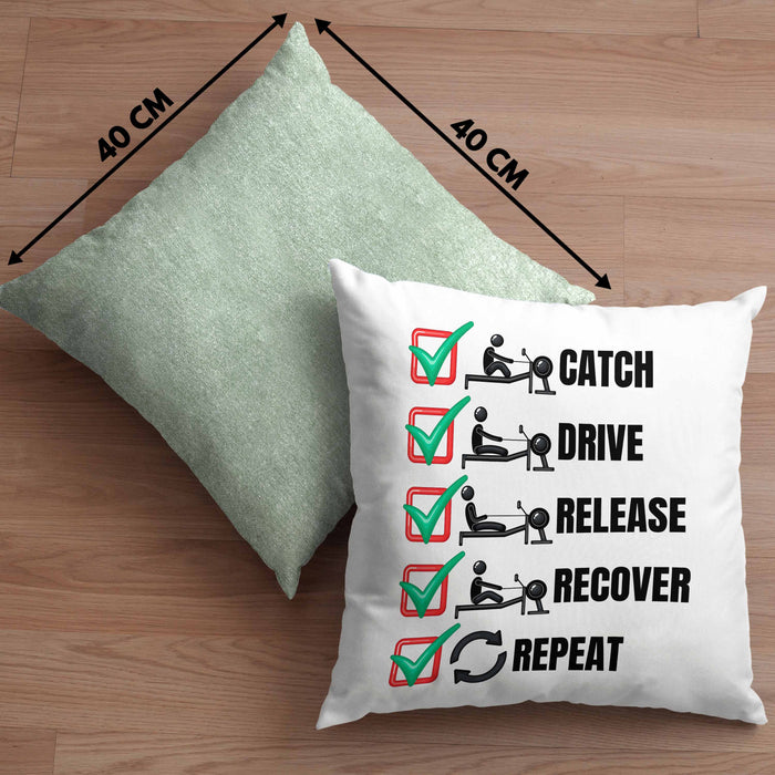Rudern Kissen mit Füllung 40x40 Geschenk Ruderer Rudergerät Catch Drive Release Recover Repeat Ruder-Verein Geschenkidee (Grau) Grün Trendation