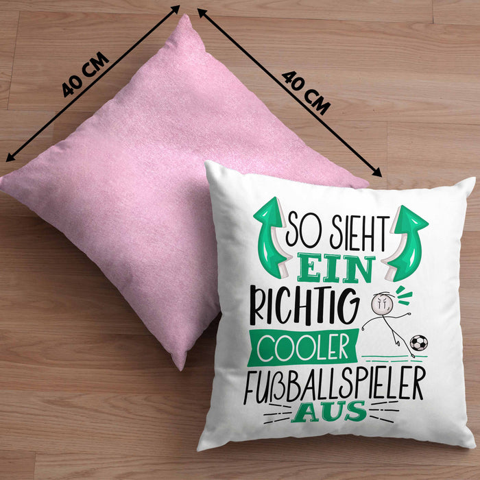 Fußballspieler Kissen mit Füllung 40x40 Geschenk So Sieht Ein Richtig Cooler Fußballspieler Aus Geschenkidee Spruch Lustig (Grau) Rosa Trendation