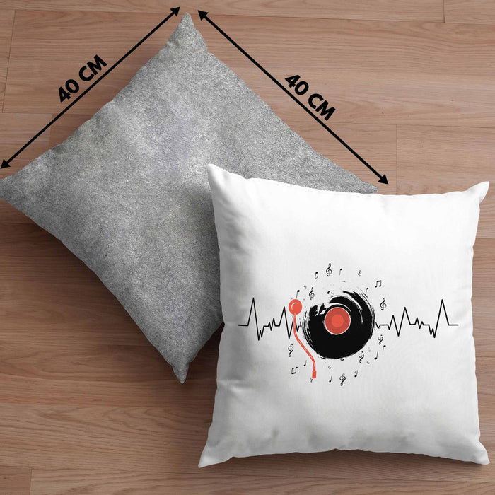 Schallplatte Geschenk Vinyl Herzschlag Vintage Retro Musik DJ Geschenk Kissen mit Füllung 40x40 (Grau) Grau Trendation