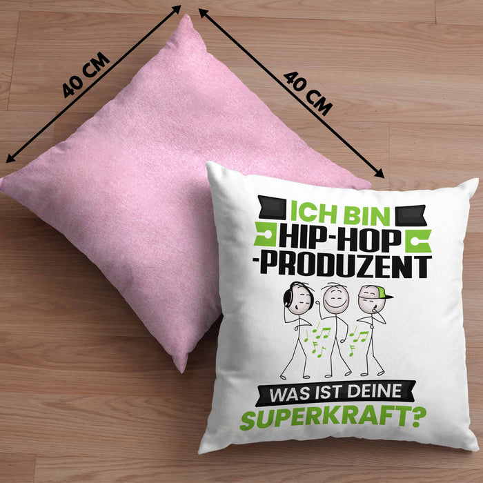 Hip-Hop-Produzent Kissen mit Füllung 40x40 Geschenk für Hip-Hop-Produzent Geburtstag Lustiger Spruch Was Ist Deine Superkraft (Grau) Rosa Trendation