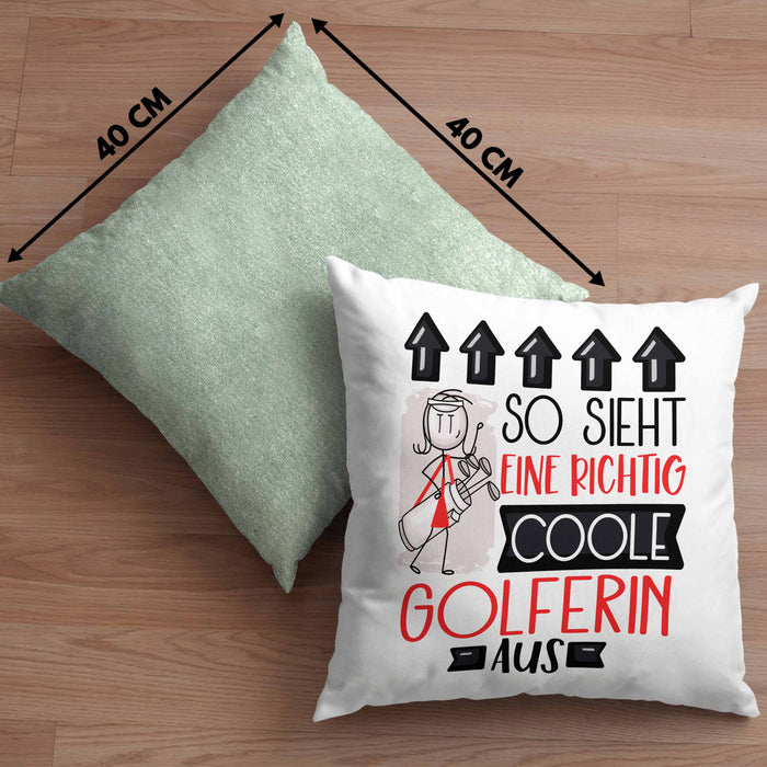 Golferin Geschenk Kissen mit Füllung 40x40 Lustig Geschenkidee für Golferin Geburtstag So Sieht Eine Richtig Coole Golferin Aus Frauen Spruch (Grau) Grün Trendation