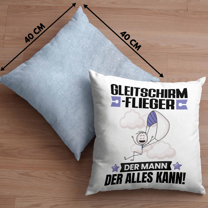 Gleitschirmflieger Kissen mit Füllung 40x40 Geschenk für Gleitschirmflieger Der Mann Der Alles Kann Geschenkidee zum Geburtstag (Grau) Blau Trendation