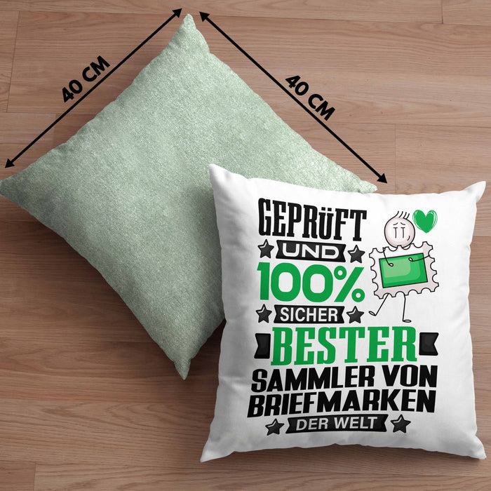 SammlervonBriefmarken Geschenk Lustiger Spruch für SammlervonBriefmarken Geschenkidee Bester SammlervonBriefmarken Der WeltKissen mit Füllung 40x40 (Grau) Grün Trendation
