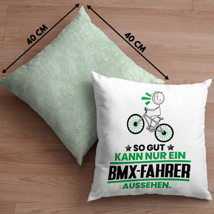 BMX-Fahrer Geschenk Kissen mit Füllung 40x40 So Gut Kann Nur Ein BMX-Fahrer Aussehen Geschenkidee (Grau) Grün Trendation