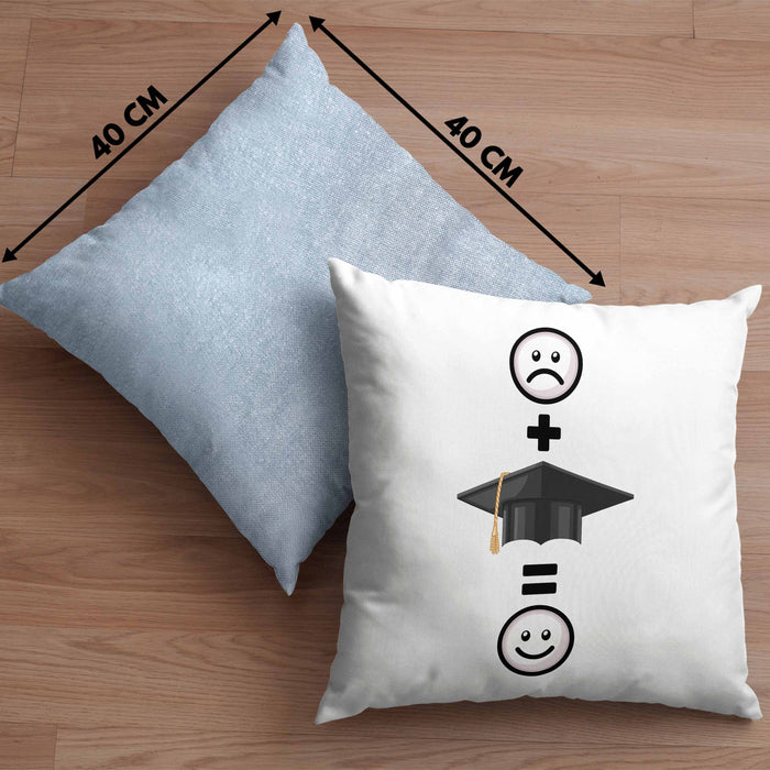 Abschluss Kissen mit Füllung 40x40 Geschenk für Bestandene Prüfung Abitur Bacherlor Master Lustige Geschenkidee :( + Abschluss = :) Geburtstag (Grau) Blau Trendation