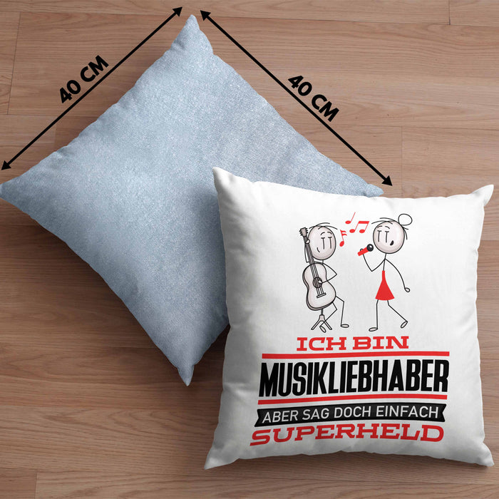 Musikliebhaber Geschenk Kissen mit Füllung 40x40 Ich Bin Musikliebhaber Aber Sag Doch Einfach Superheld Lustige Geschenkdiee für Musikliebhaber (Grau) Blau Trendation