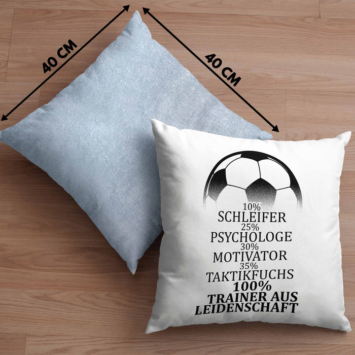 Fußballtrainer Kissen mit Füllung 40x40 Spruch Trainer Aus Leidenschaft Fußballcoach (Grau) Blau Trendation