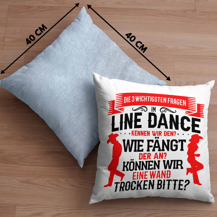 Line Dance Kissen mit Füllung 40x40 Geschenk Spruch Linedance KafffeeKissen mit Füllung 40x40 Sprüche (Grau) Blau Trendation