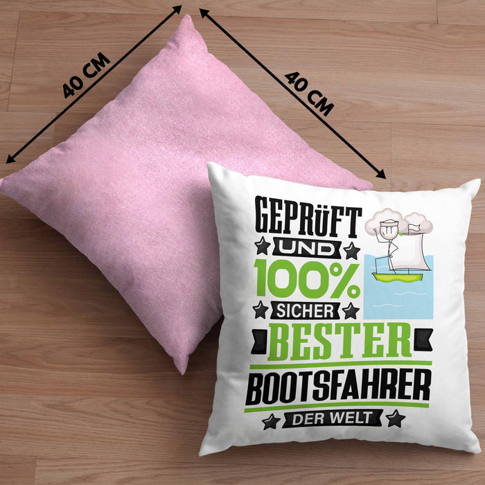 Bootsfahrer Geschenk Lustiger Spruch für Bootsfahrer Geschenkidee Bester Bootsfahrer Der WeltKissen mit Füllung 40x40 (Grau) Rosa Trendation
