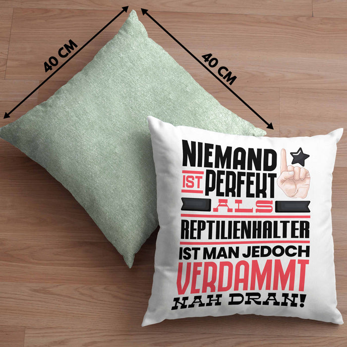 Reptilienhalter Geschenk Kissen mit Füllung 40x40 Lustige Geschenkidee für Reptilienhalter Geburtstag Niemand Ist Perfekt Aber Als Reptilienhalter Ist Man Nah Dran (Grau) Grün Trendation