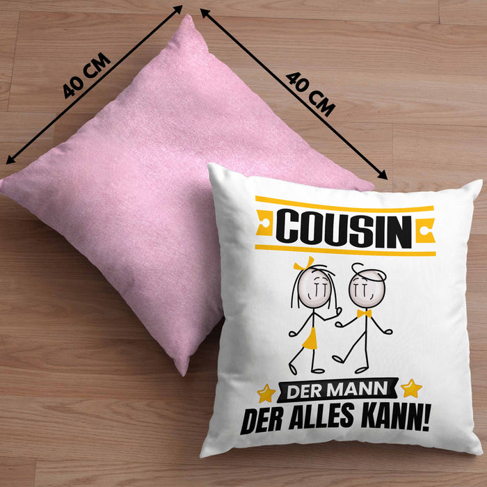 Cousin Kissen mit Füllung 40x40 Geschenk für Cousin Der Mann Der Alles Kann Geschenkidee zum Geburtstag (Grau) Rosa Trendation