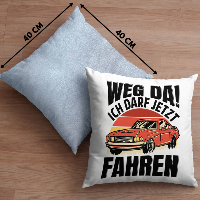 Führerschein Bestanden Geschenk Kissen mit Füllung 40x40 Führerscheinprüfung Bestanden Geschenkidee Weg Da Ich Darf Jetzt Fahren (Grau) Blau Trendation