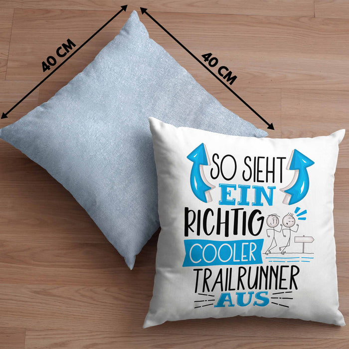 So Sieht Ein Richtig Cooler Trailrunner Aus Kissen mit Füllung 40x40 Geschenk für Trailrunner Geburtstag Geschenkdiee (Grau) Blau Trendation
