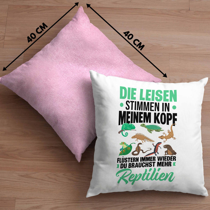 Reptilien-Besitzer Kissen mit Füllung 40x40 Geschenk Schlangen Echsen Die Leisen Stimmen In Meinem Kopf Sagen Mir (Grau) Rosa Trendation