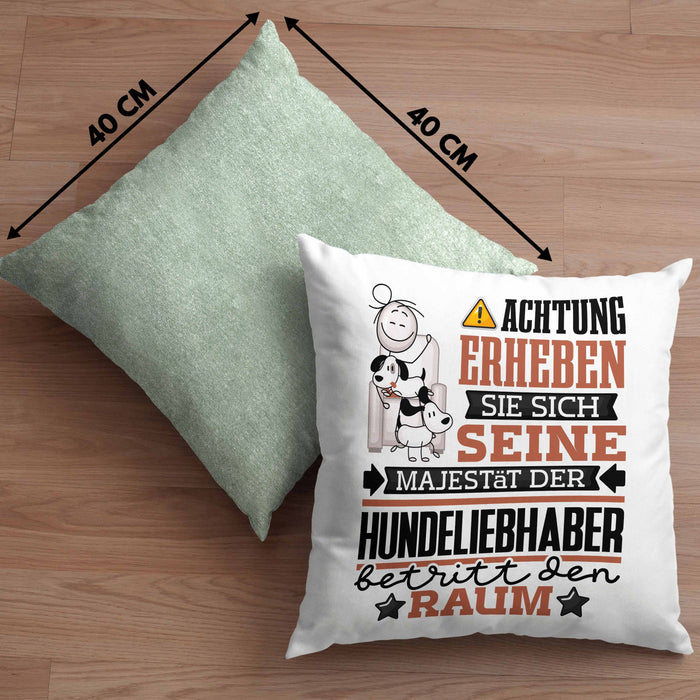 Hundeliebhaber Geschenk Kissen mit Füllung 40x40 Lustiger Spruch Erheben Sie Sich Der Hundeliebhaber Betritt den Raum (Grau) Grün Trendation