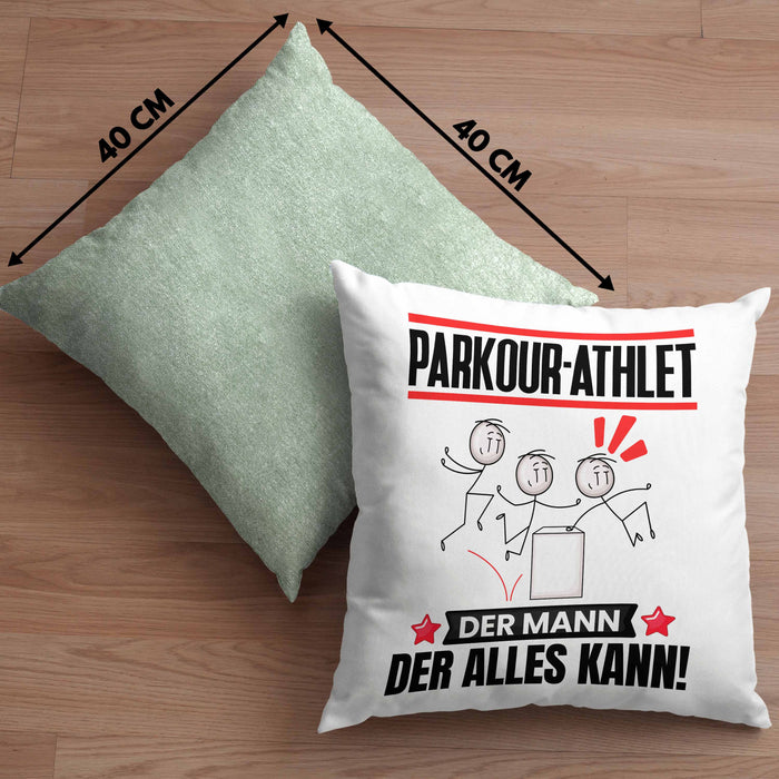 Parkour-Athlet Kissen mit Füllung 40x40 Geschenk für Parkour-Athlet Der Mann Der Alles Kann Geschenkidee zum Geburtstag (Grau) Grün Trendation