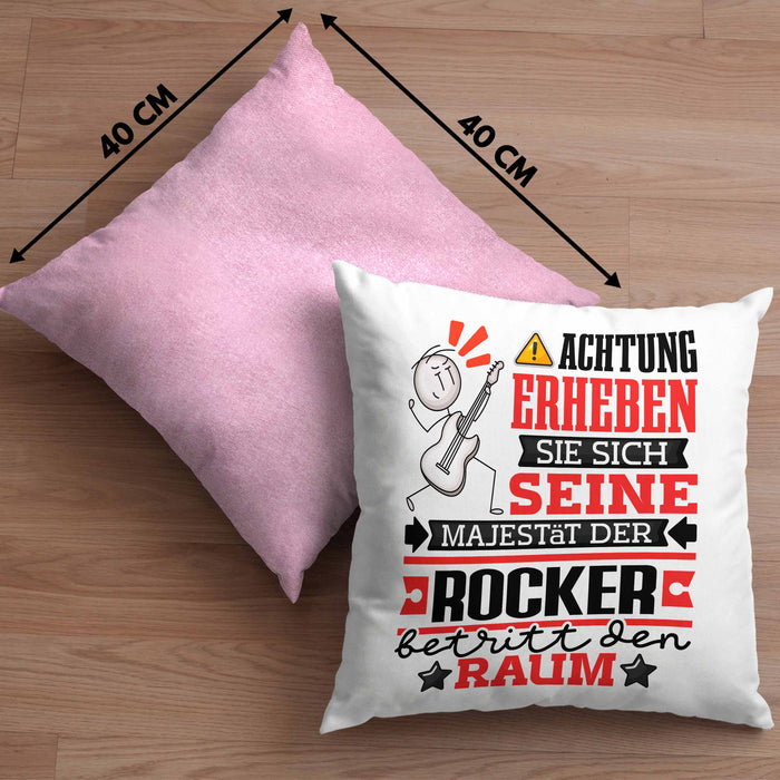 Rocker Geschenk Kissen mit Füllung 40x40 Lustiger Spruch Erheben Sie Sich Der Rocker Betritt den Raum (Grau) Rosa Trendation