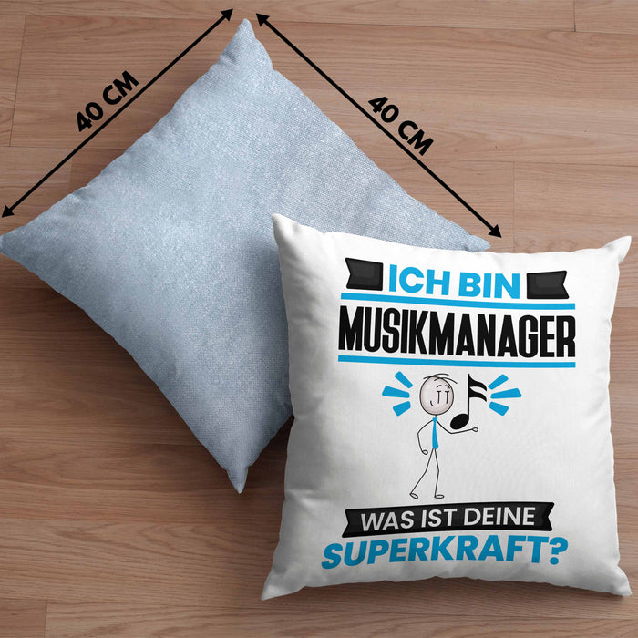 Musikmanager Kissen mit Füllung 40x40 Geschenk für Musikmanager Geburtstag Lustiger Spruch Was Ist Deine Superkraft (Grau) Blau Trendation