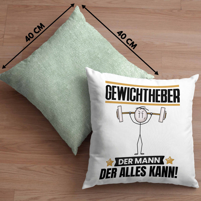 Gewichtheber Kissen mit Füllung 40x40 Geschenk für Gewichtheber Der Mann Der Alles Kann Geschenkidee zum Geburtstag (Grau) Grün Trendation