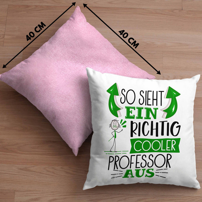 Professor Kissen mit Füllung 40x40 Geschenk So Sieht Ein RIchtig Cooler Professor Aus Geschenkidee Lustiger Spruch Geburtstag (Grau) Rosa Trendation