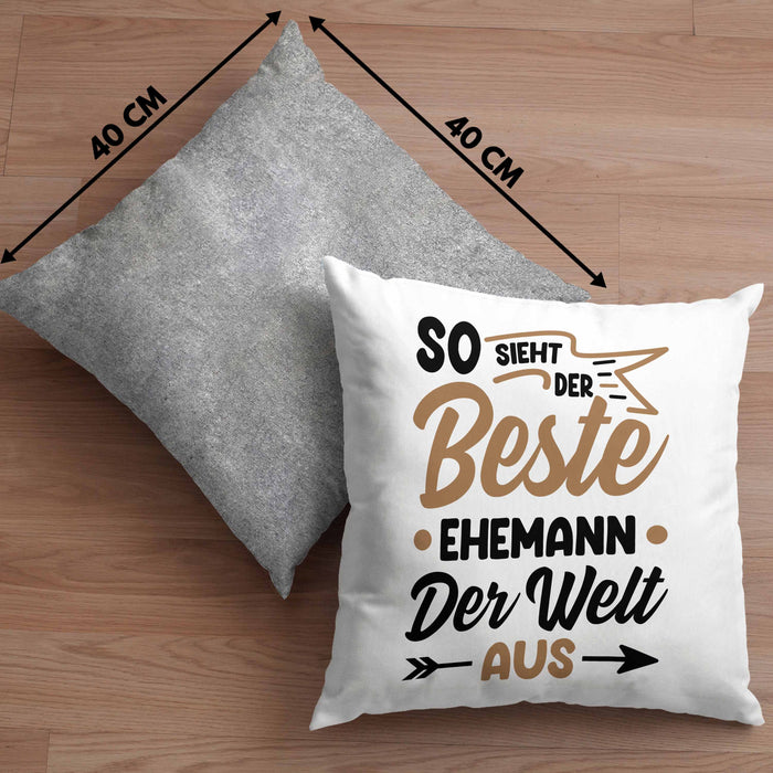 Ehemann Geschenk Kissen mit Füllung 40x40 So Sieht Der Beste Ehemann Der Welt Aus Jahrestag Geschenkidee Gag Joke (Grau) Grau Trendation
