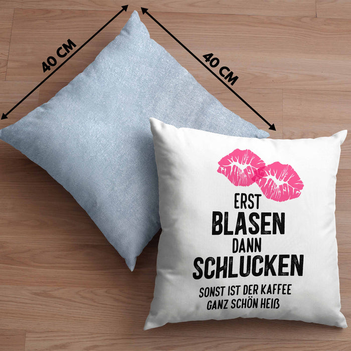 Lustige Kissen mit Füllung 40x40 Versauter Humor 18+ Geschenk Erst Blasen Dann Schlucken Erwachsene (Grau) Blau Trendation