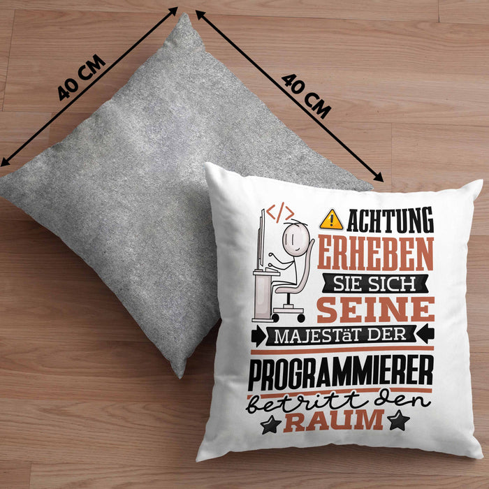 Programmierer Geschenk Kissen mit Füllung 40x40 Lustiger Spruch Erheben Sie Sich Der Programmierer Betritt den Raum (Grau) Grau Trendation