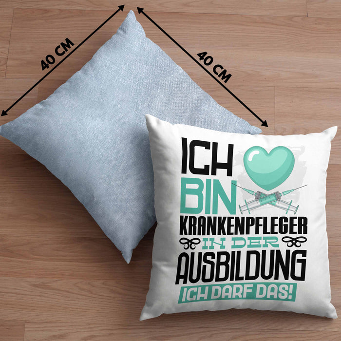 Krankenpfleger Ausbildung Kissen mit Füllung 40x40 Geschenk Ich Bin Krankenpfleger In Der Ausbildung Ich Darf Das Geschenkidee Spruch (Grau) Blau Trendation
