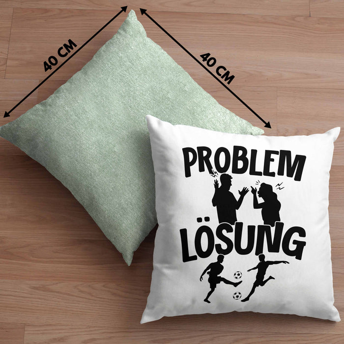 Fußballer Kissen mit Füllung 40x40 Geschenk für Fußballspieler Männer Geschenkidee Problem und Lösung Fussball Spielen (Grau) Grün Trendation
