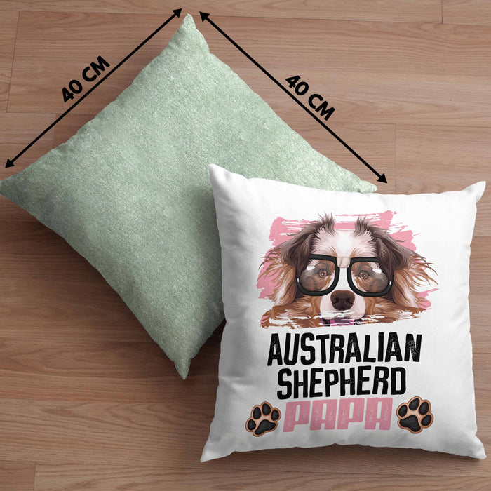Australian Shepherd Papa Besitzer Kissen mit Füllung 40x40 Geschenk Lustiger Spruch Geschenkidee Australian Shepherd Liebhaber (Grau) Grün Trendation