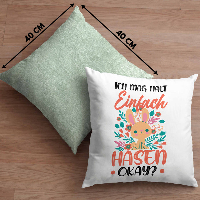 Hasen-Liebhaber Kissen mit Füllung 40x40 Geschenk Ich Mag Halt Einfach Hasen Okay Geschenkidee Mädchen (Grau) Grün Trendation