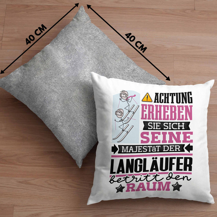 Langläufer Geschenk Kissen mit Füllung 40x40 Lustiger Spruch Erheben Sie Sich Der Langläufer Betritt den Raum (Grau) Grau Trendation