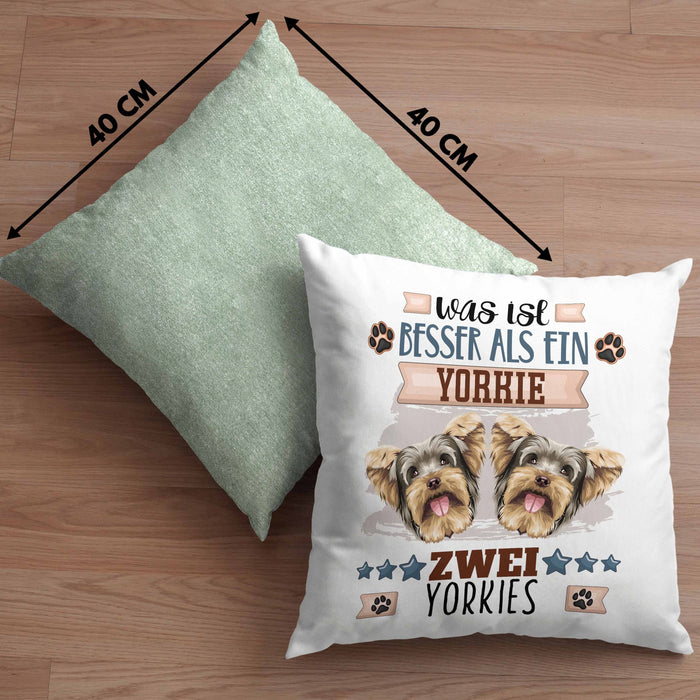 Yorkie Besitzer Kissen mit Füllung 40x40 Geschenk Lustiger Spruch Geschenkidee Was Ist Besser Als Ein Yorkie (Grau) Grün Trendation