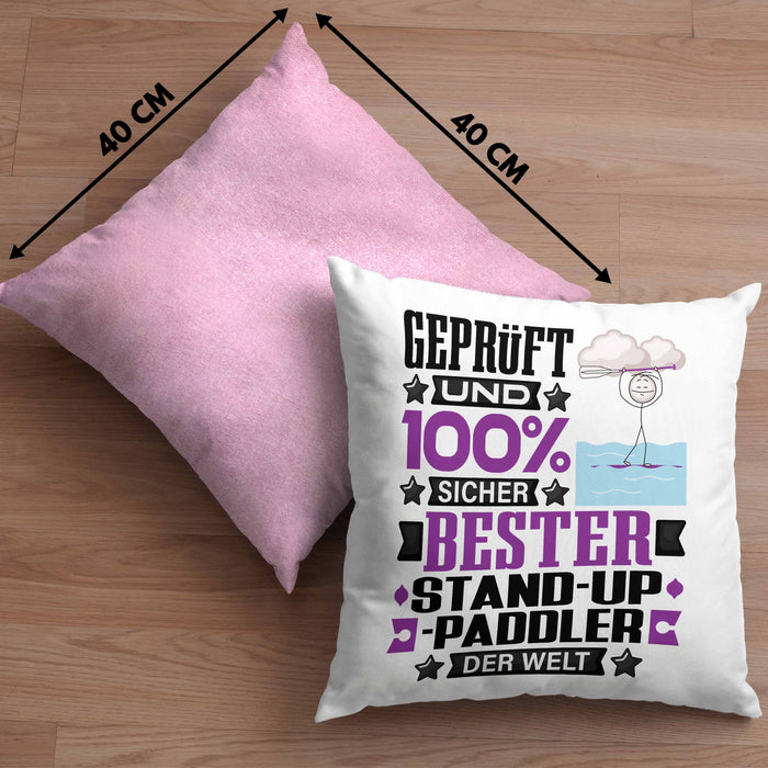 Stand-Up-Paddler Geschenk Lustiger Spruch für Stand-Up-Paddler Geschenkidee Bester Stand-Up-Paddler Der WeltKissen mit Füllung 40x40 (Grau) Rosa Trendation