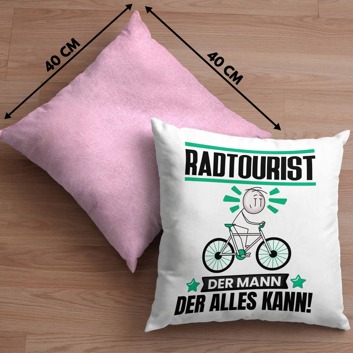 Radtourist Kissen mit Füllung 40x40 Geschenk für Radtourist Der Mann Der Alles Kann Geschenkidee zum Geburtstag (Grau) Rosa Trendation
