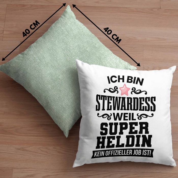 Stewardess Kissen mit Füllung 40x40 Geschenk für Stewardessin Lustiger Spruch (Grau) Grün Trendation
