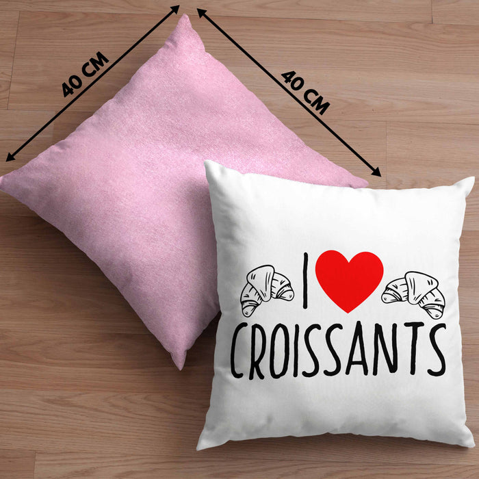 Kissen mit Füllung 40x40 "I Love Croissants" Lustiges Geschenk für Croissant-Liebhaber Frankreich (Grau) Rosa Trendation