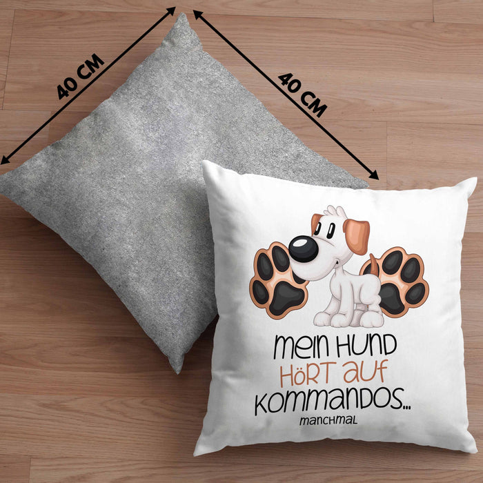 Hundebesitzer Kissen mit Füllung 40x40 Geschenk Mein Hund Hört Auf Kommandos Manchmal Geschenkidee Hunde Mama Frauchen Herrchen (Grau) Grau Trendation