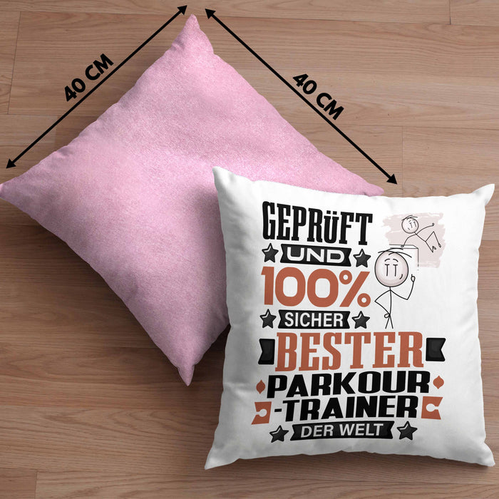 Parkour-Trainer Geschenk Lustiger Spruch für Parkour-Trainer Geschenkidee Bester Parkour-Trainer Der WeltKissen mit Füllung 40x40 (Grau) Rosa Trendation